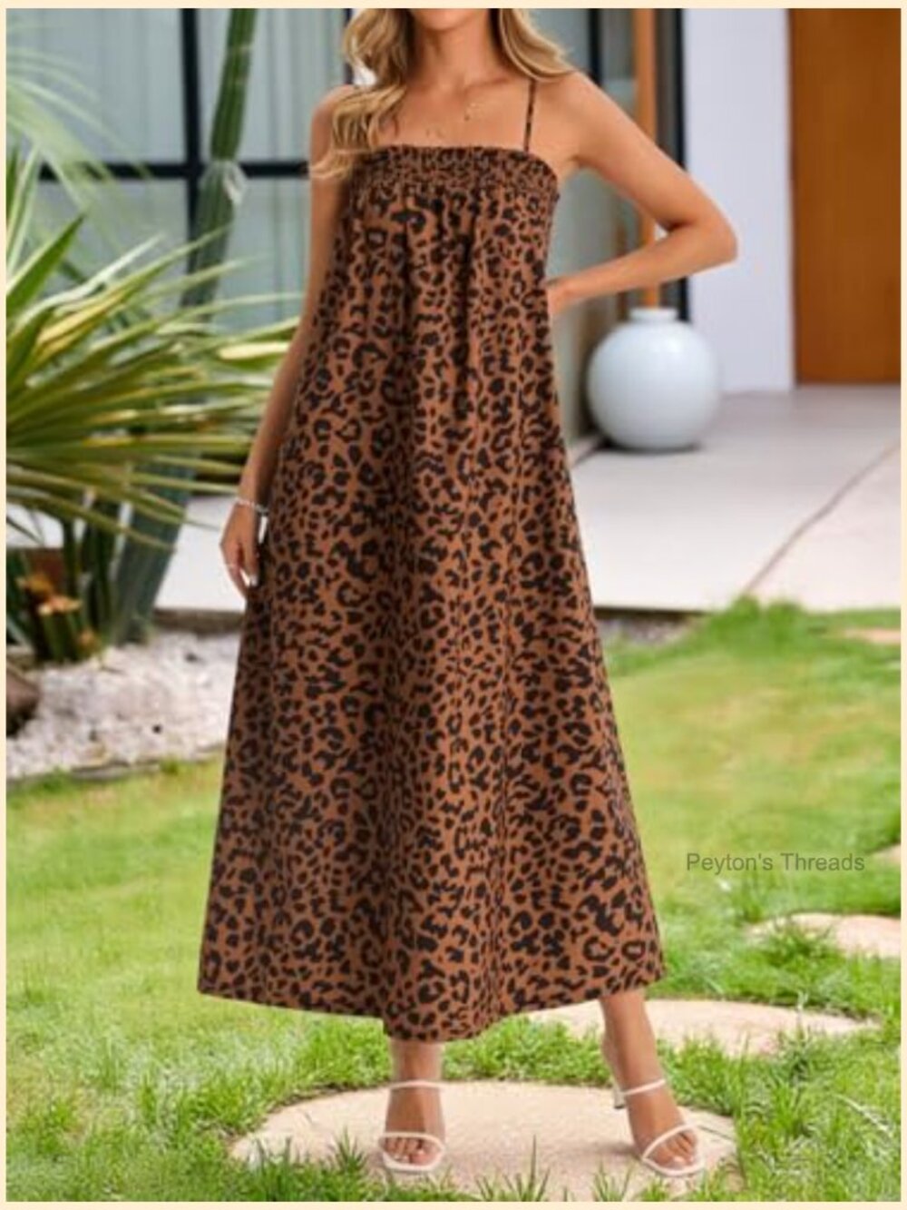 Polka Dot Maxi Dress with Pockets - Smocked Spaghetti Strap Summer Beach Dress - Picture 2 of 7